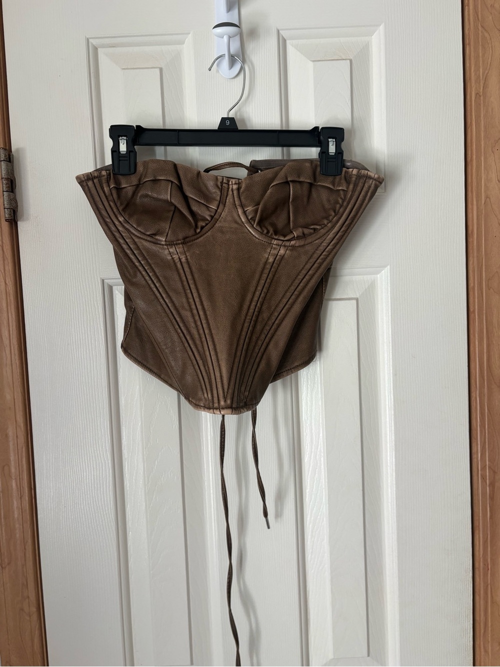 Windsor Brown Faux-Leather Corset Top